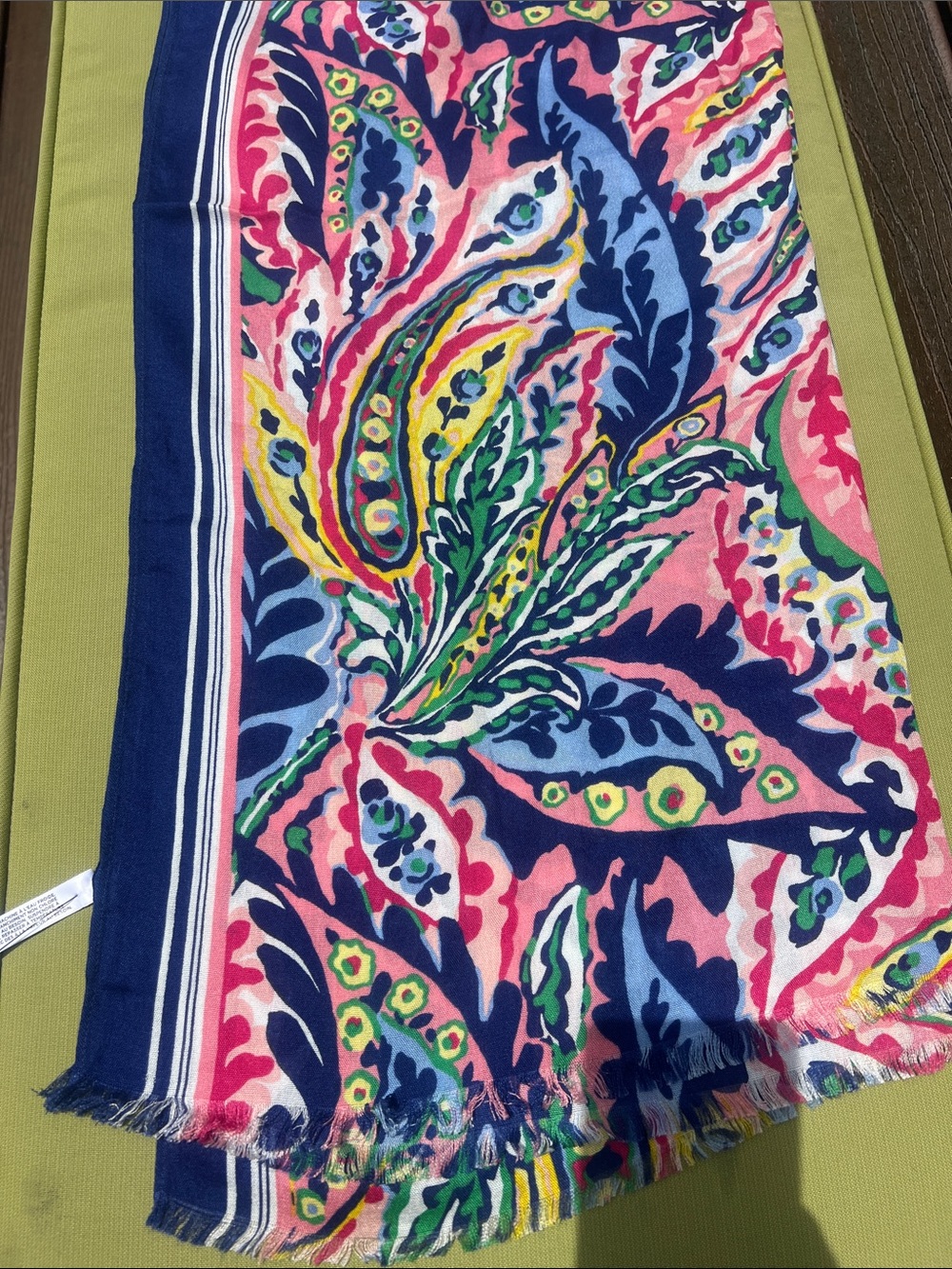 Talbots Navy Multicolor Paisley Fringe Scarf